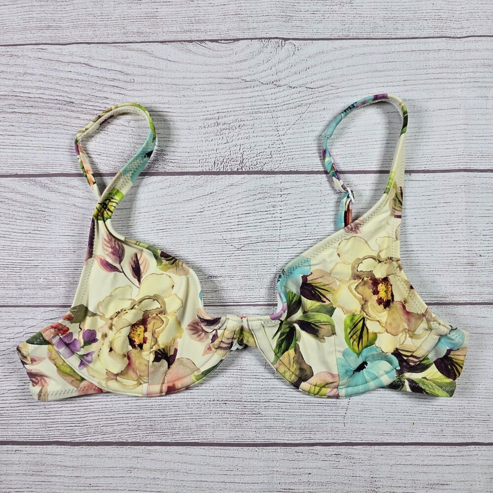 Rhythm Large Multicolor Floral Unpadded Strap Bikini Top Swimwear Beach Pool
